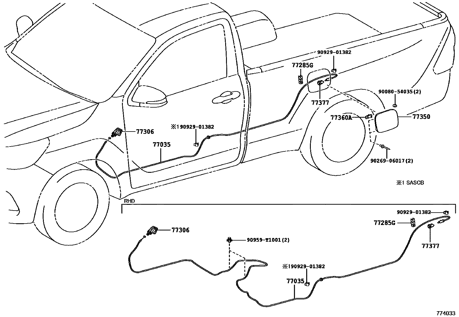 Toyota HILUX 燃油箱和燃油管 EPC diagram — 774033