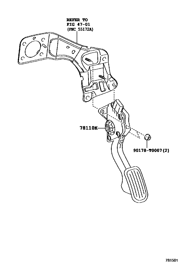 Toyota HILUX accelerator pedal connecting rod EPC diagram — 781501