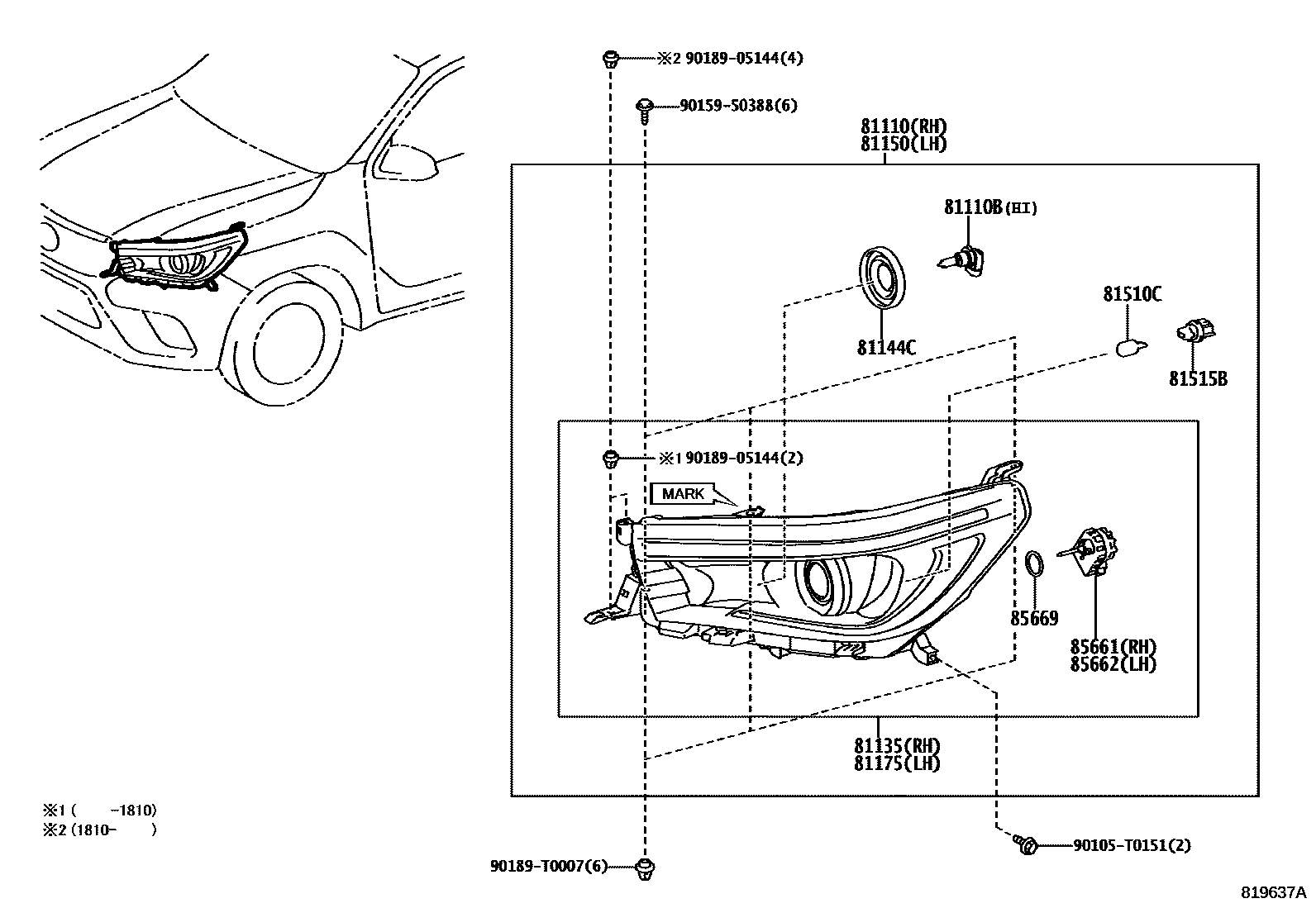 Toyota HILUX Headlamp EPC diagram — 819637A
