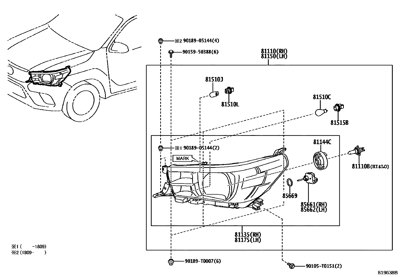 Toyota HILUX Headlamp EPC diagram — 819638B