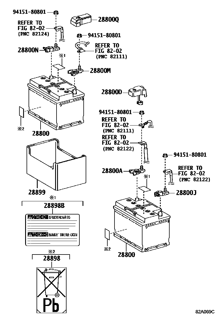 Toyota HILUX 蓄电池和蓄电池电缆 EPC diagram — 82A069C