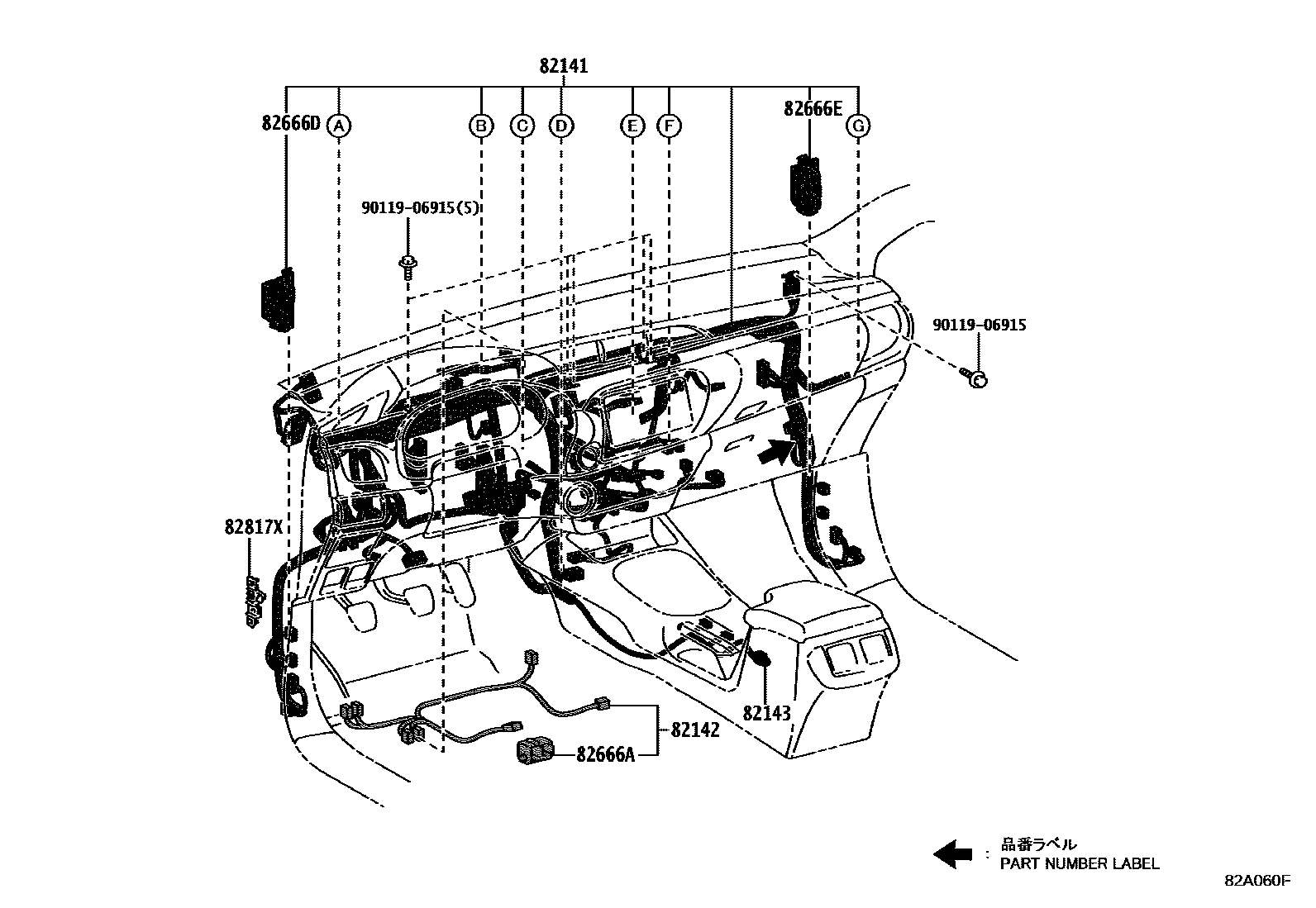 Toyota HILUX 线束和卡夹 EPC diagram — 82A060F