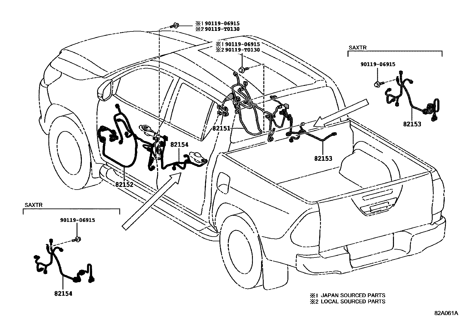 Toyota HILUX 线束和卡夹 EPC diagram — 82A061A
