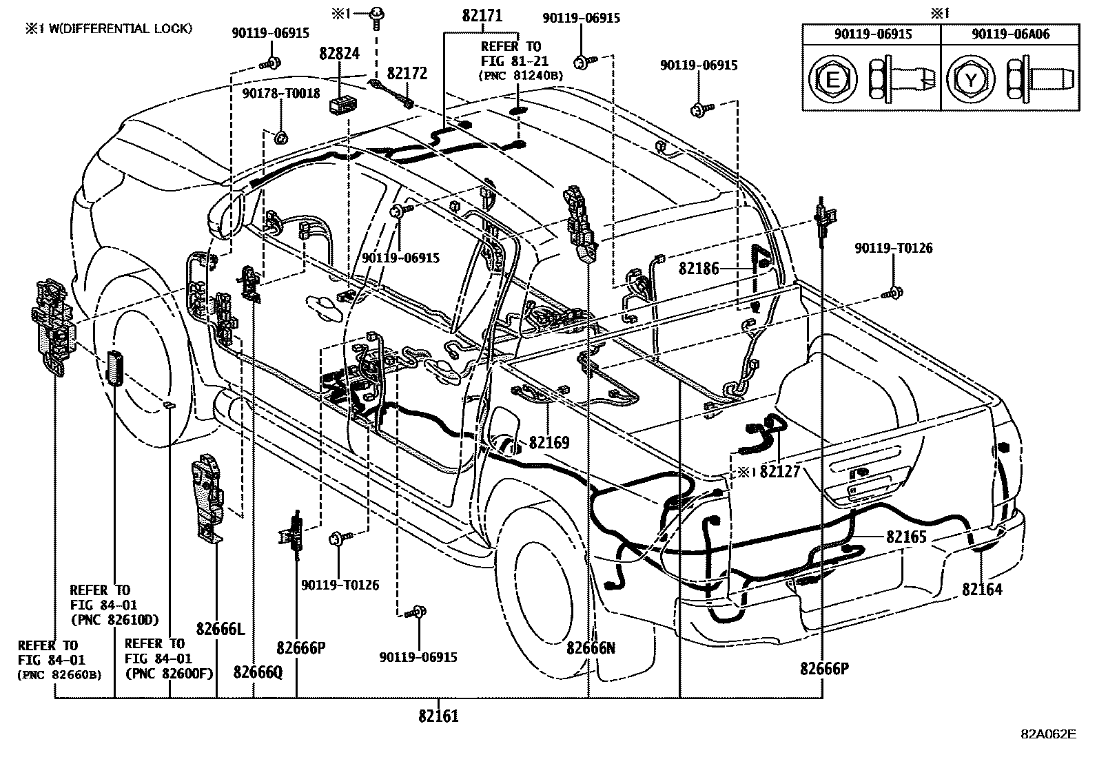 Toyota HILUX 线束和卡夹 EPC diagram — 82A062E