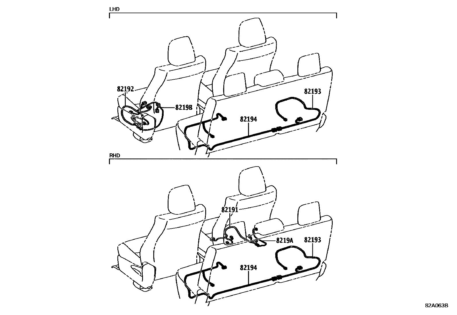 Toyota HILUX 线束和卡夹 EPC diagram — 82A063B