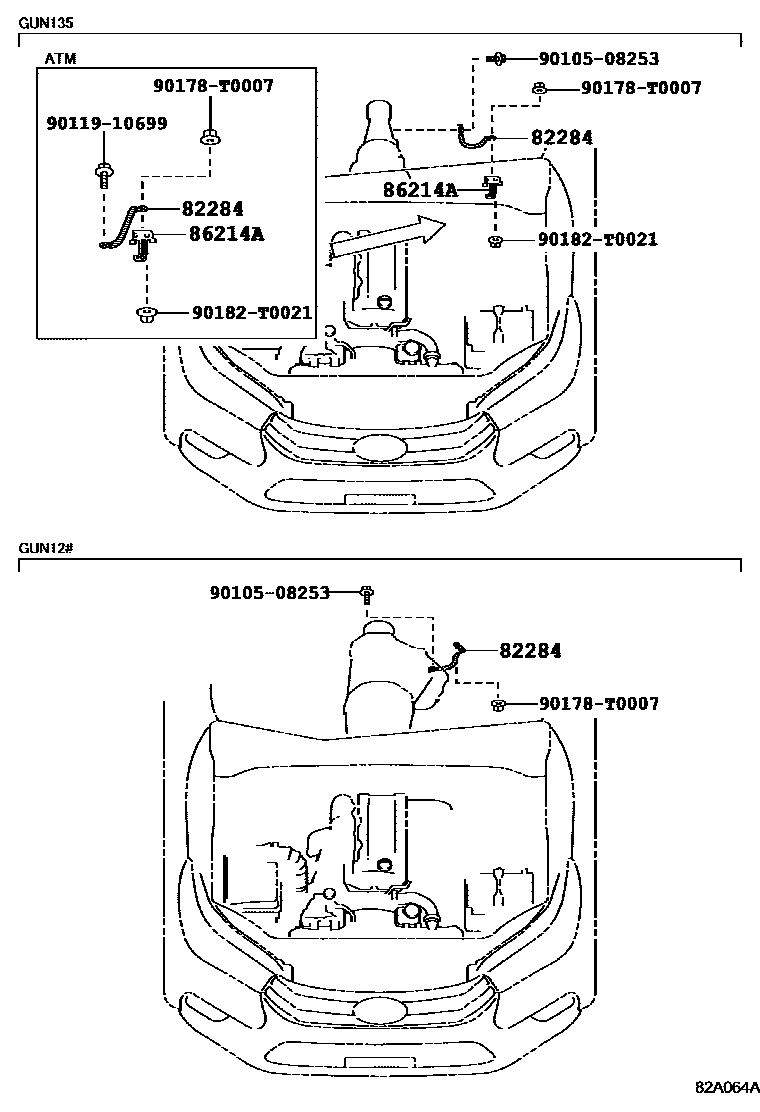 Toyota HILUX 线束和卡夹 EPC diagram — 82A064A