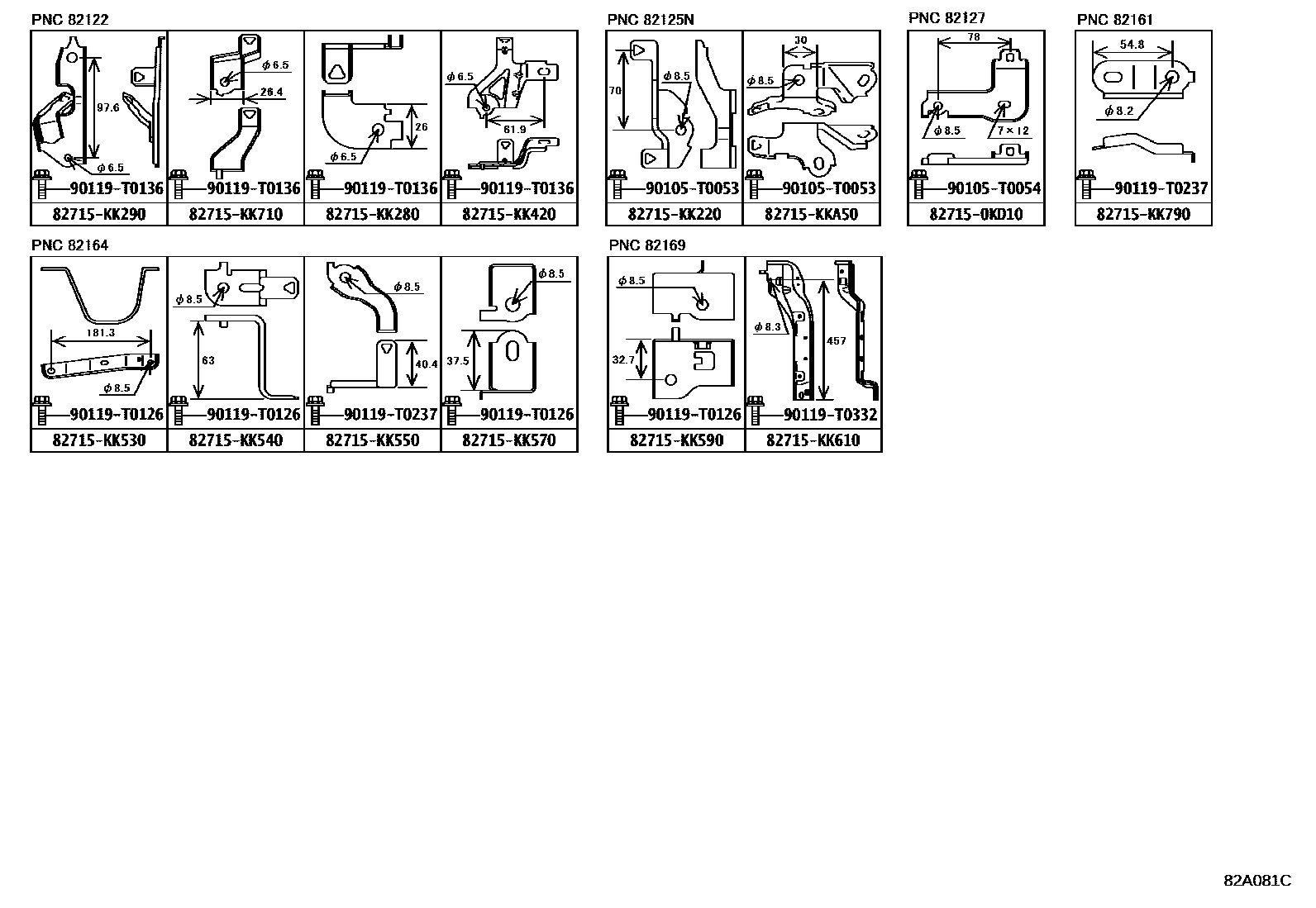 Toyota HILUX 线束和卡夹 EPC diagram — 82A081C
