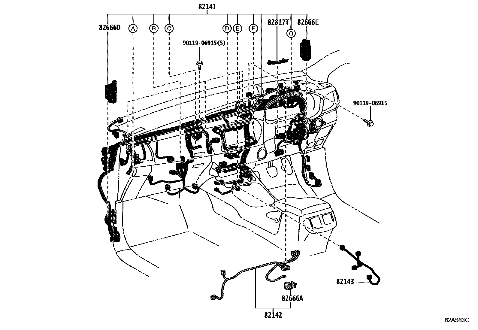 Toyota HILUX 线束和卡夹 EPC diagram — 82A583C