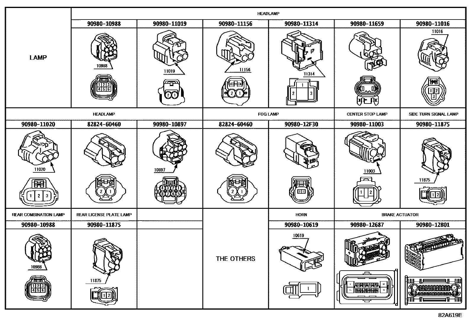 Toyota HILUX 线束和卡夹 EPC diagram — 82A619E