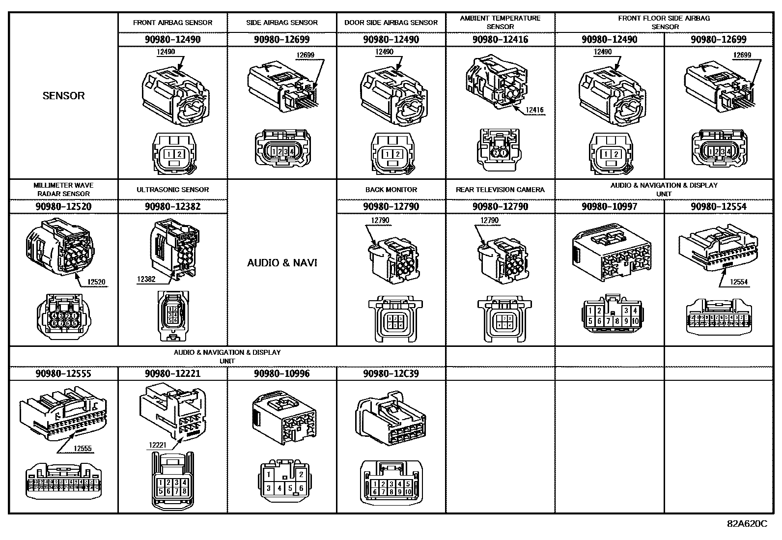 Toyota HILUX 线束和卡夹 EPC diagram — 82A620C