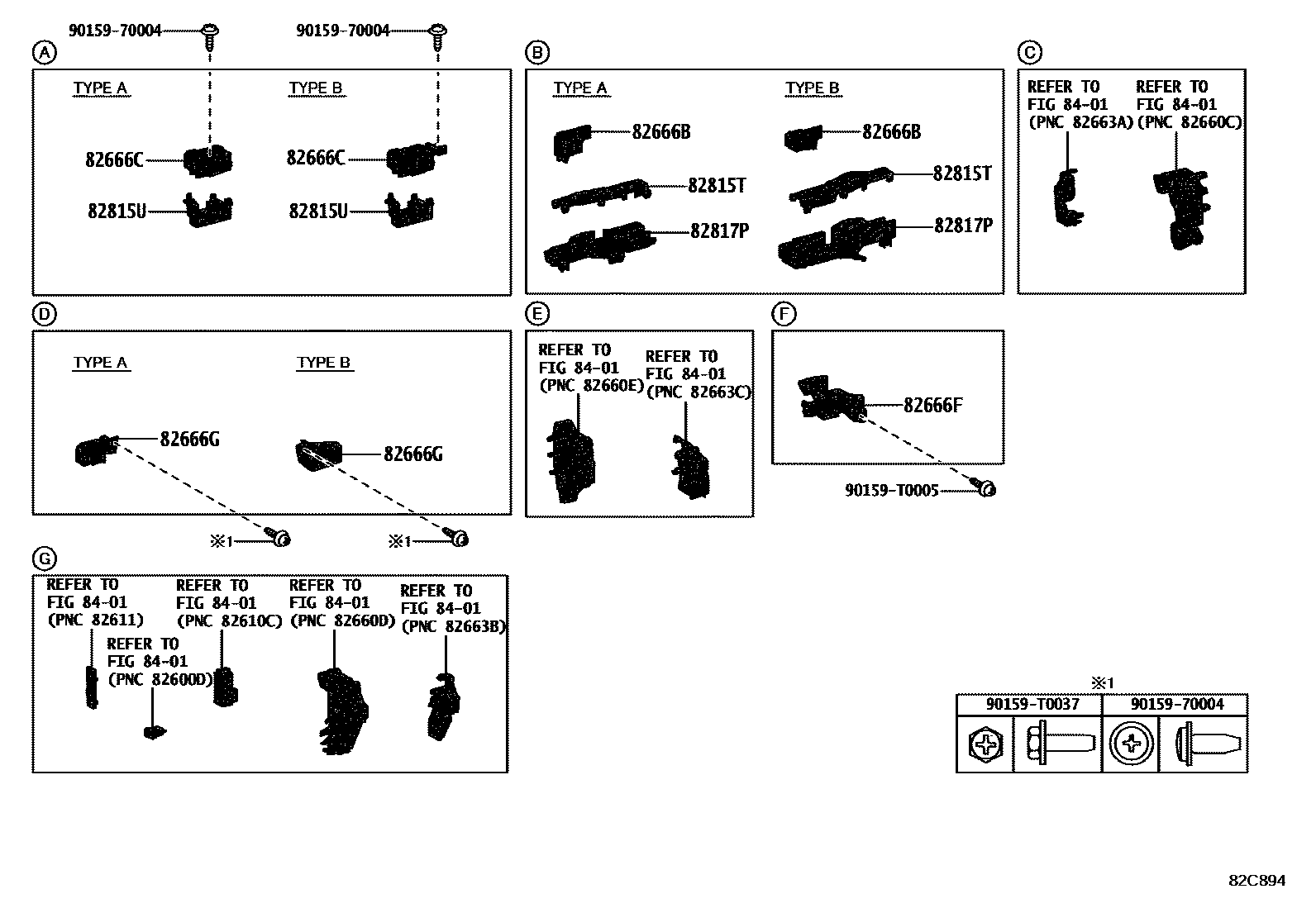 Toyota HILUX 线束和卡夹 EPC diagram — 82C894