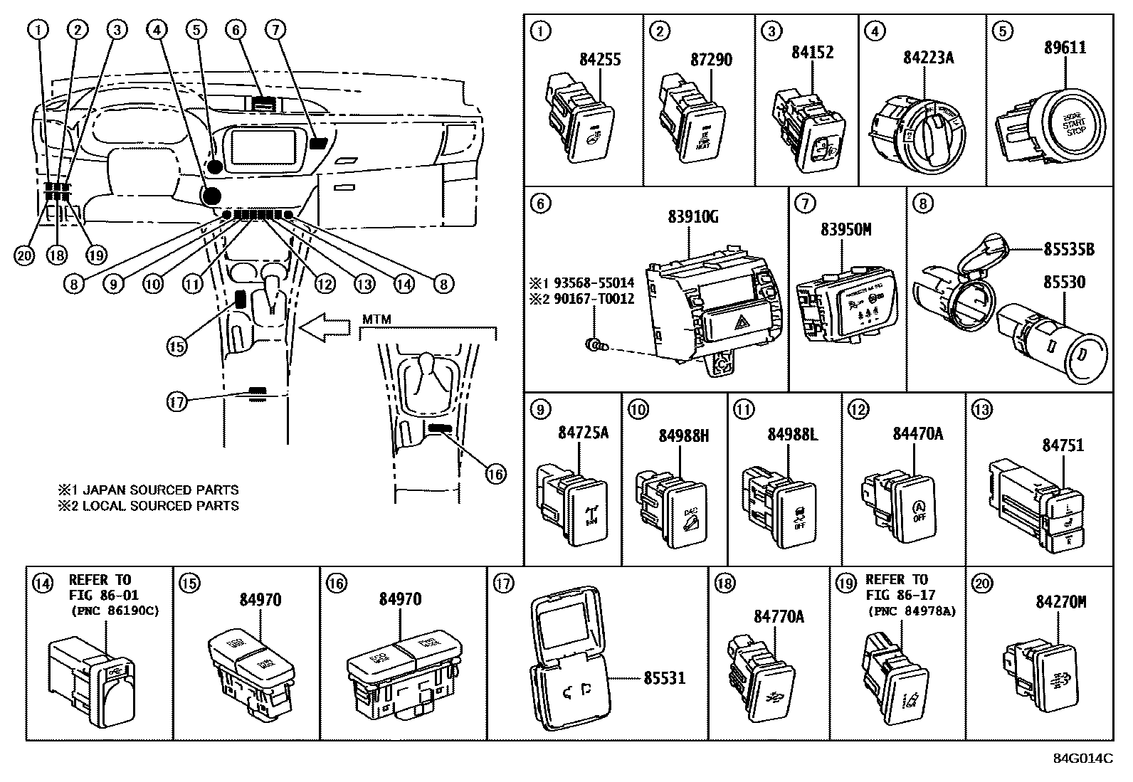Toyota HILUX 开关和继电器和ECU EPC diagram — 84G014C