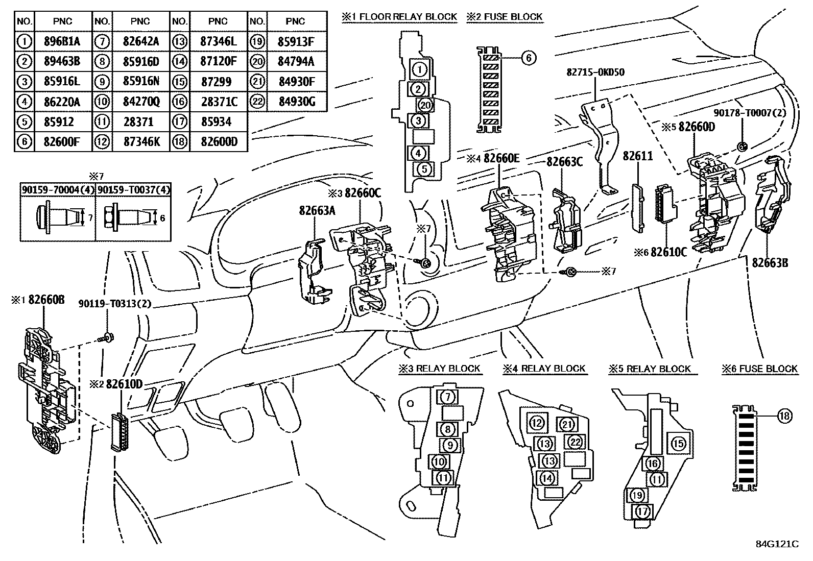 Toyota HILUX 开关和继电器和ECU EPC diagram — 84G121C