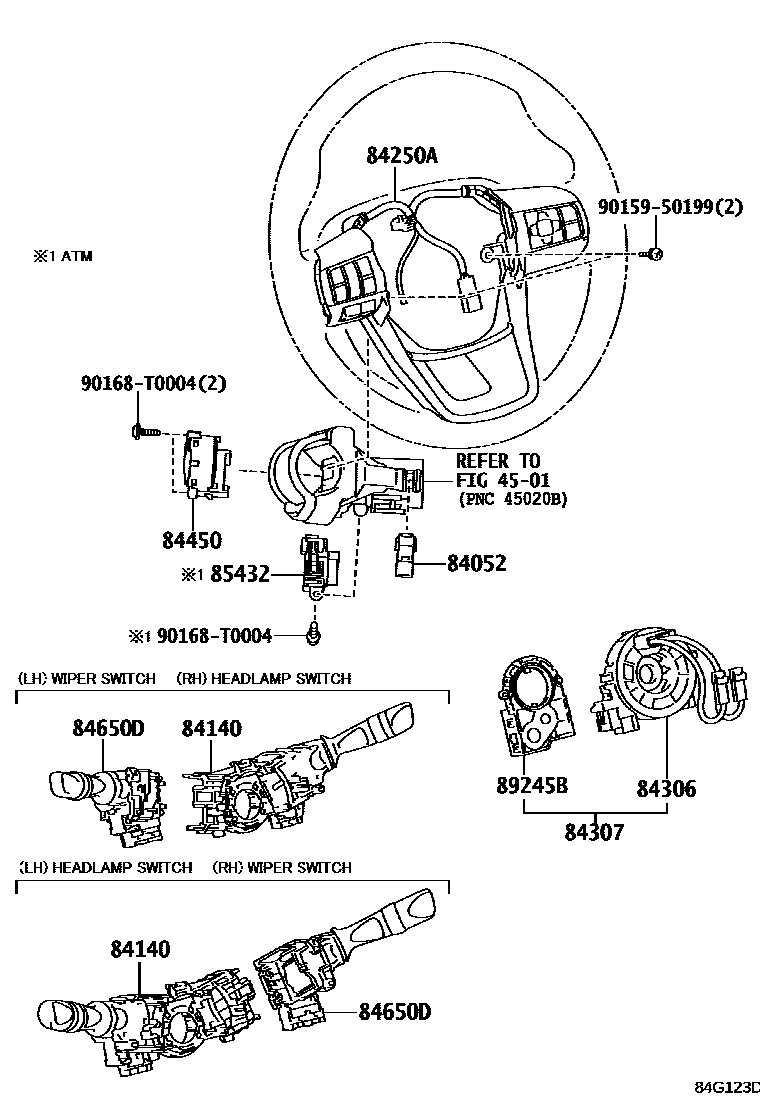 Toyota HILUX 开关和继电器和ECU EPC diagram — 84G123D