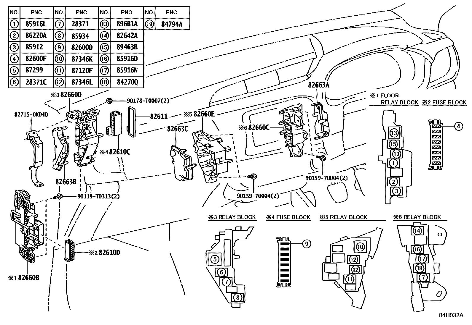 Toyota HILUX 开关和继电器和ECU EPC diagram — 84H032A