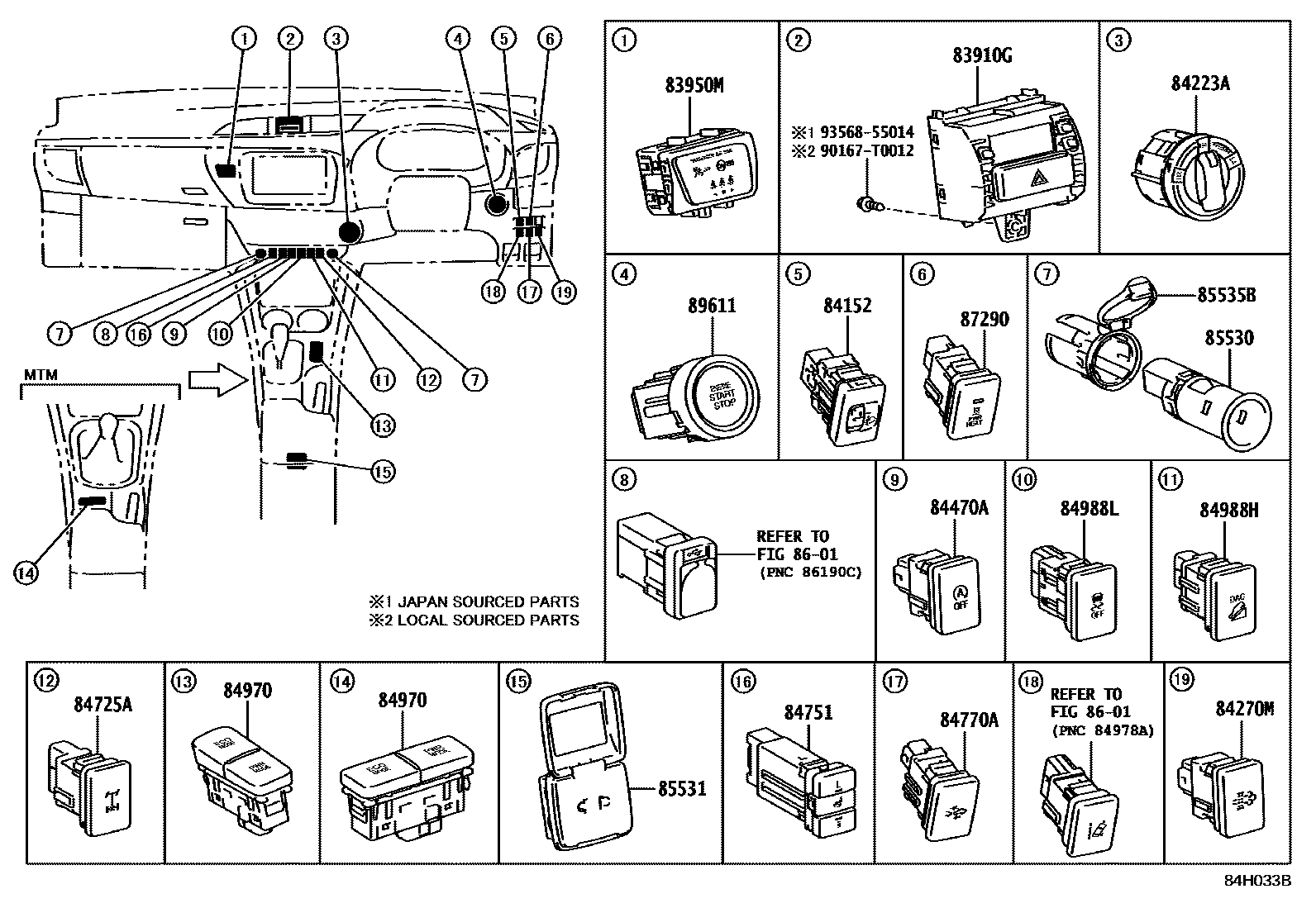 Toyota HILUX 开关和继电器和ECU EPC diagram — 84H033B