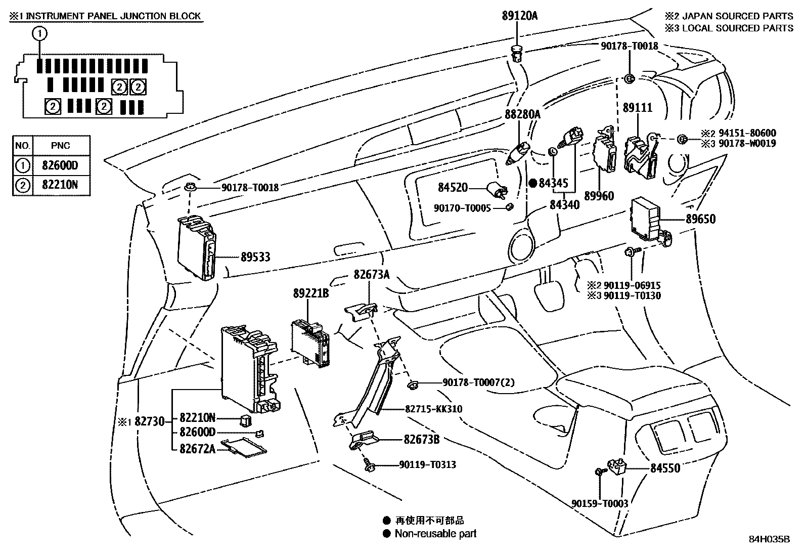 Toyota HILUX 开关和继电器和ECU EPC diagram — 84H035B