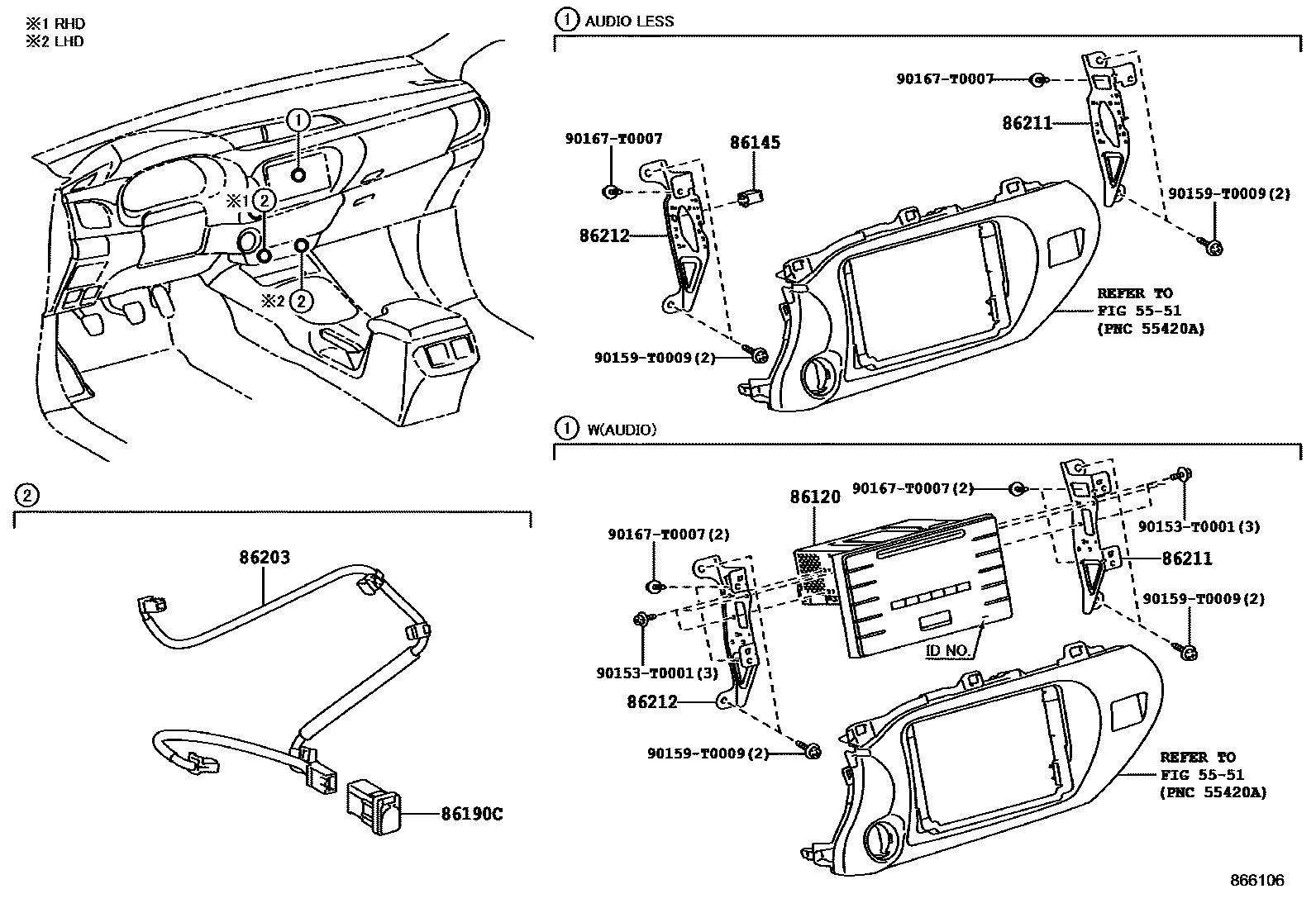 Toyota HILUX 收音机、放大器和冷凝器 EPC diagram — 866106