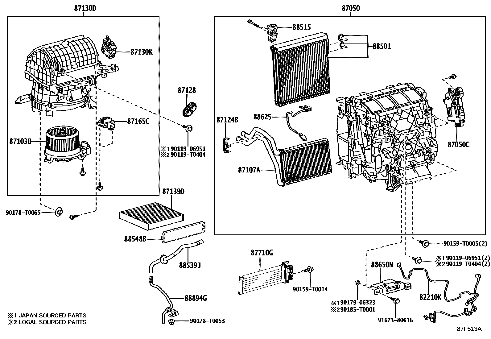 Toyota HILUX 暖风和空调系统 - 冷却器组件 EPC diagram — 87F513A