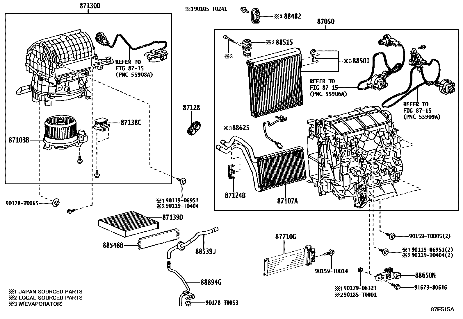 Toyota HILUX 暖风和空调系统 - 冷却器组件 EPC diagram — 87F515A