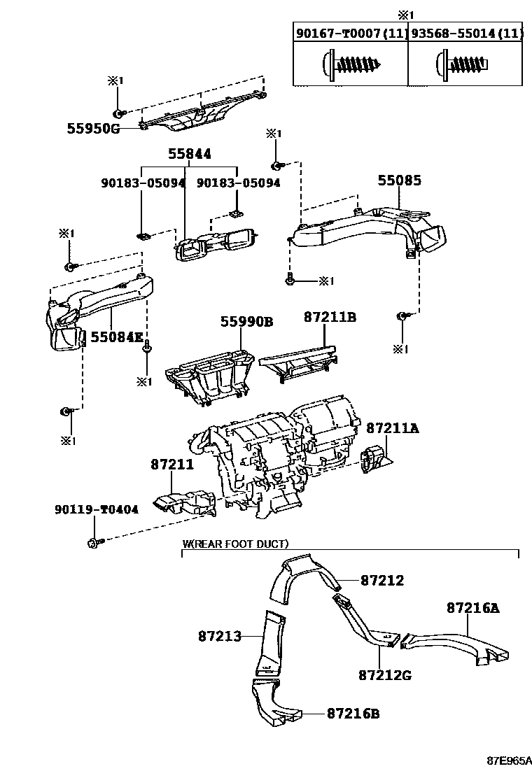 Toyota HILUX 暖风和空调系统 - 控制器和风管 EPC diagram — 87E965A