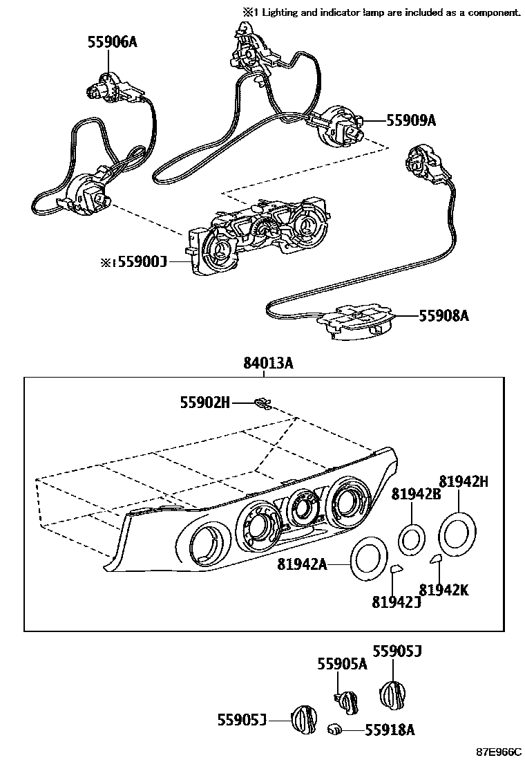 Toyota HILUX 暖风和空调系统 - 控制器和风管 EPC diagram — 87E966C