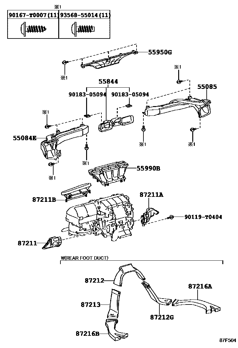 Toyota HILUX 暖风和空调系统 - 控制器和风管 EPC diagram — 87F504