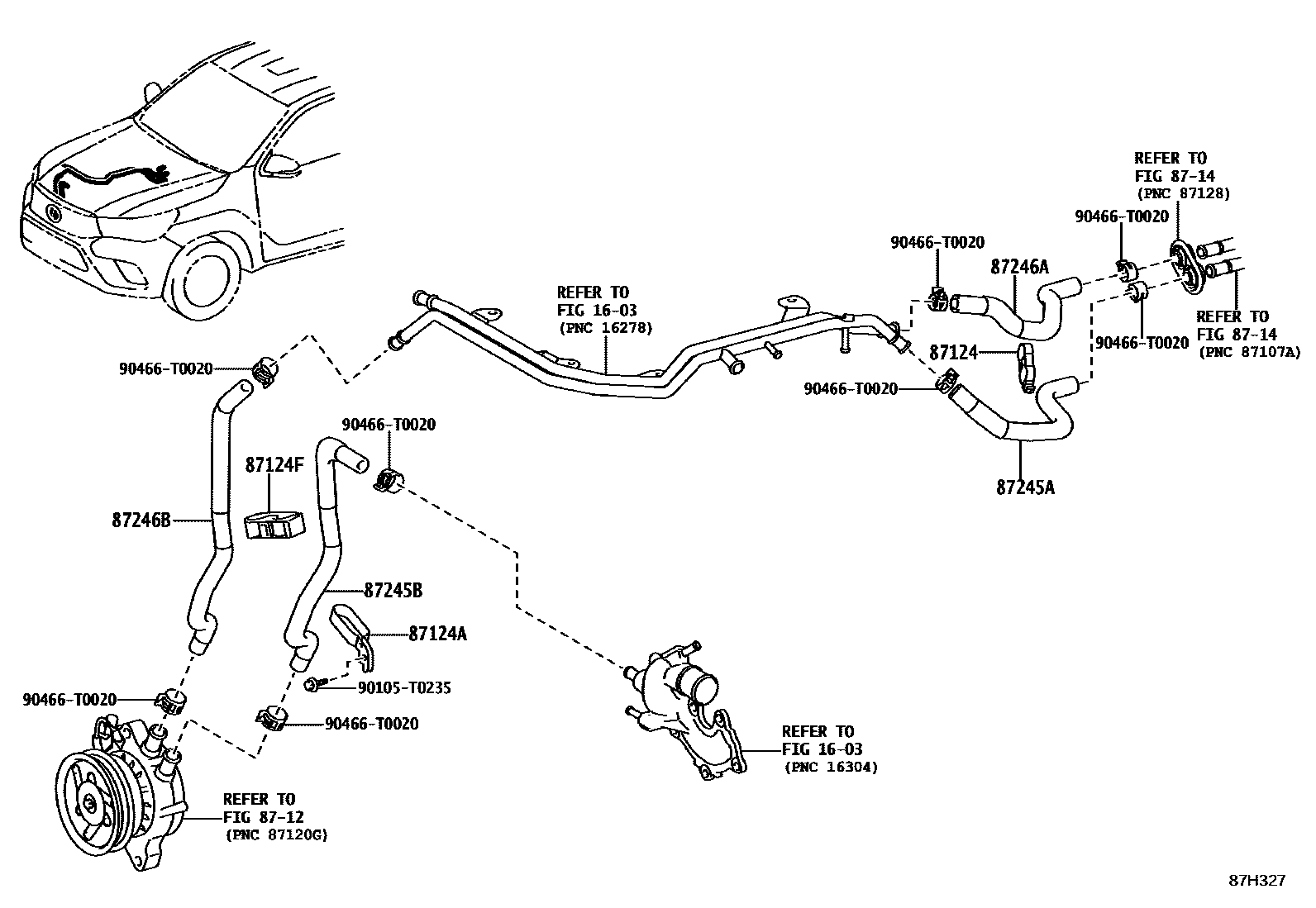 Toyota HILUX 暖风和空调系统 - 水管 EPC diagram — 87H327