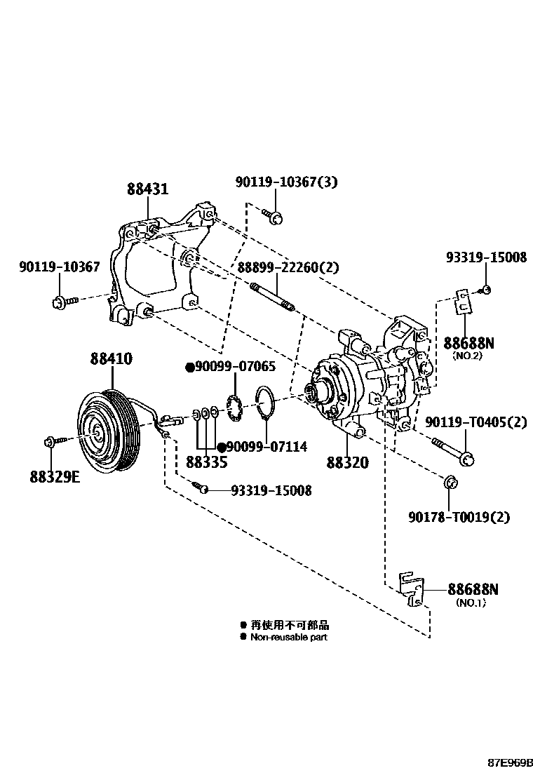 Toyota HILUX Heating & Air Conditioning - Compressor EPC diagram — 87E969B