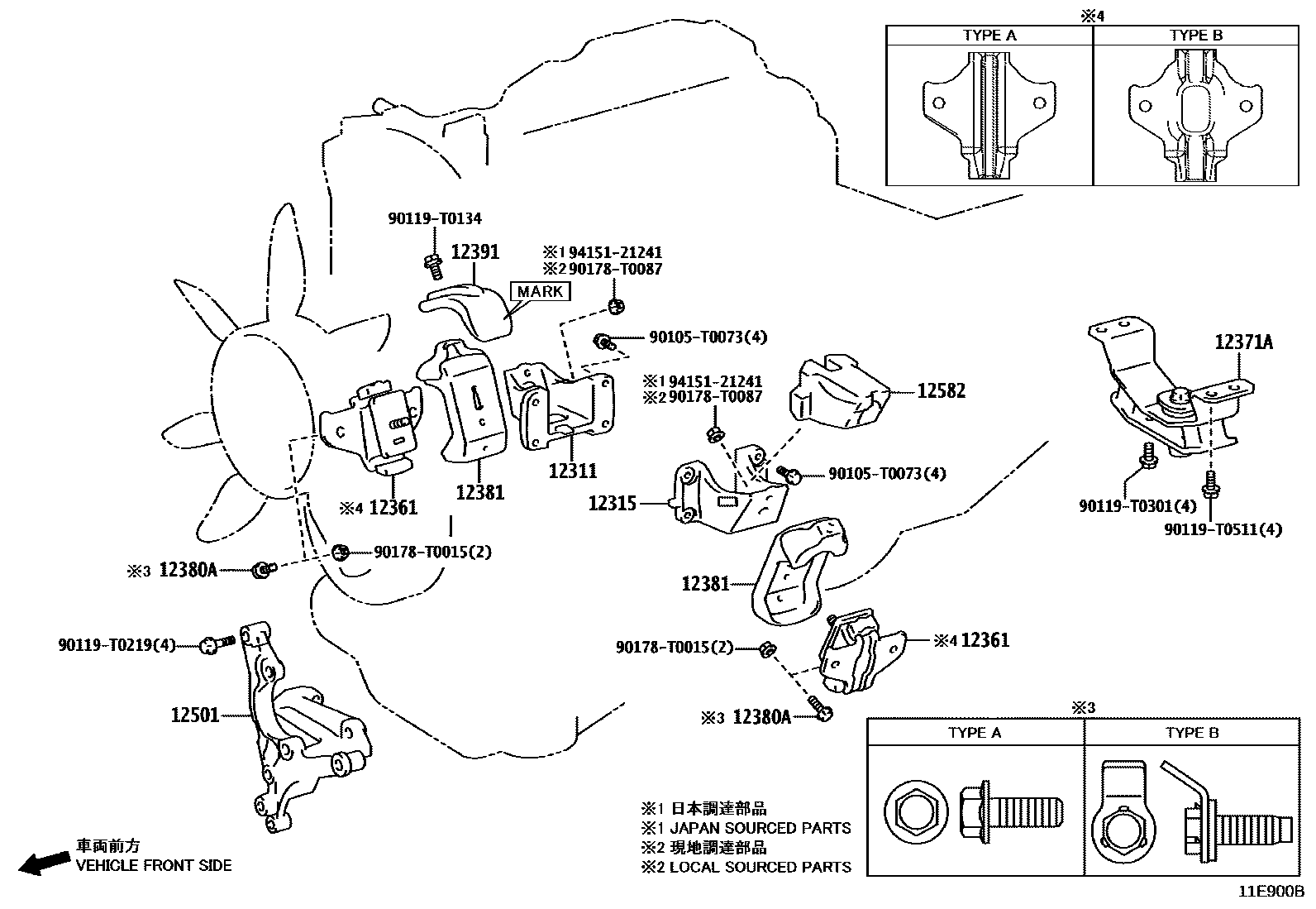 Toyota HILUX Engine Mounting EPC diagram — 11E900B