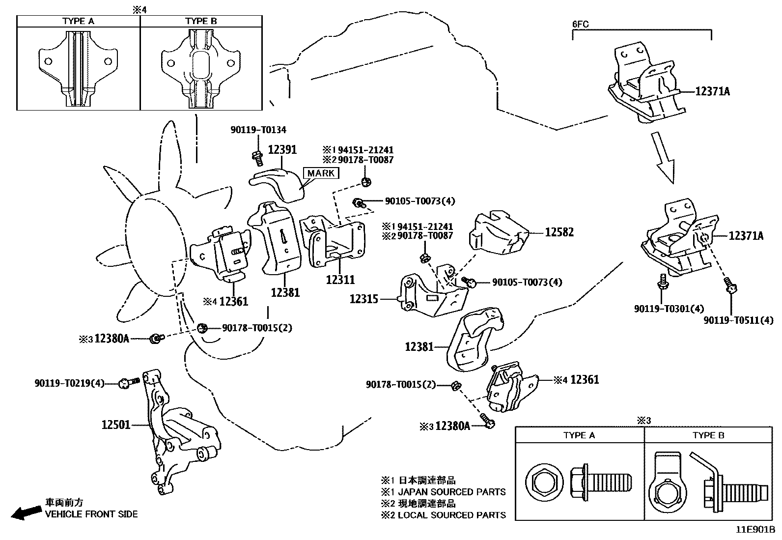 Toyota HILUX Engine Mounting EPC diagram — 11E901B
