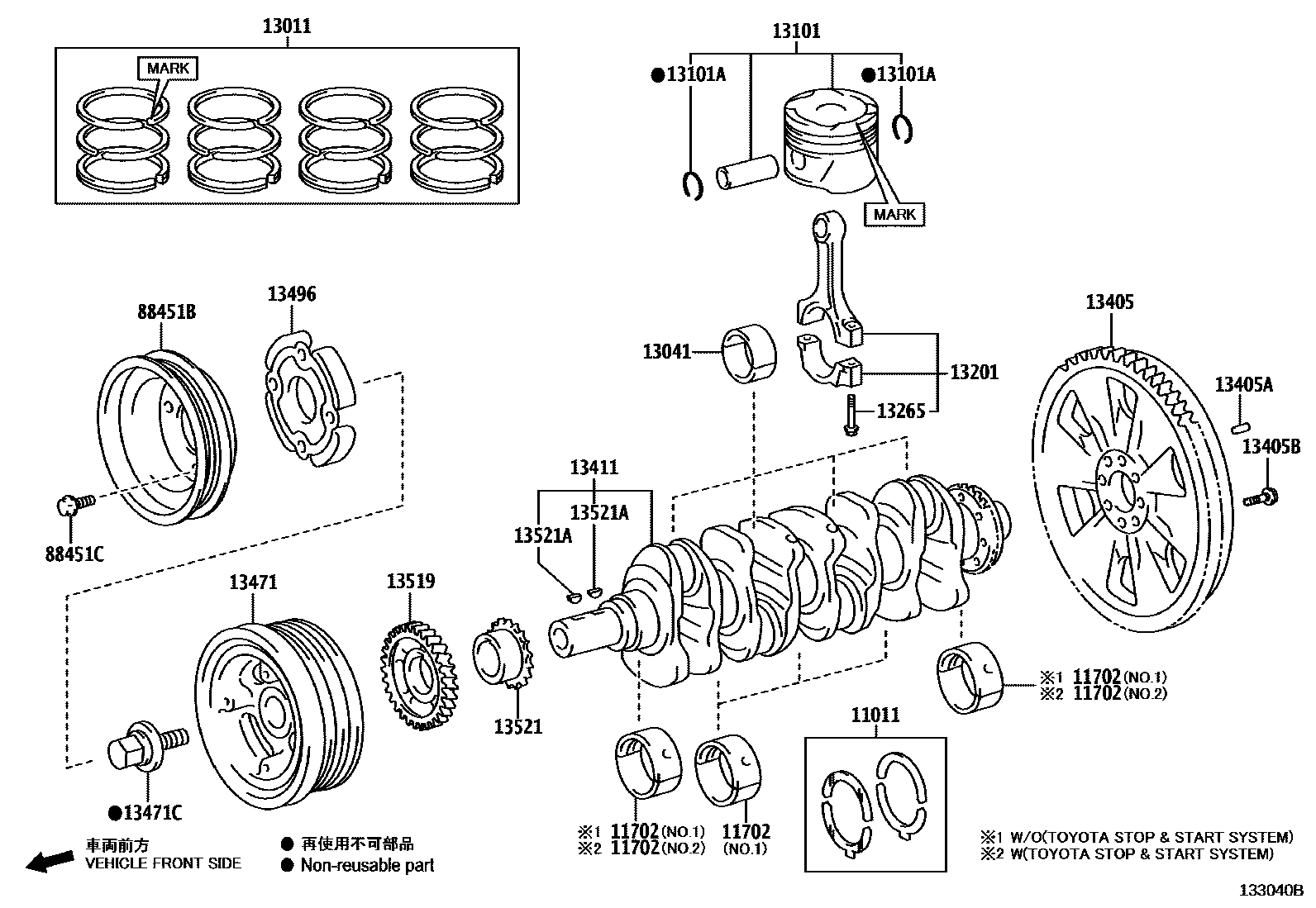 Toyota HILUX Crankshaft & Piston EPC diagram — 133040B