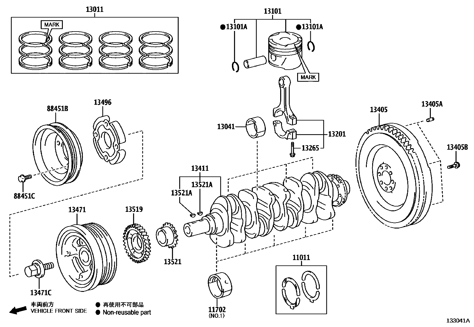 Toyota HILUX Crankshaft & Piston EPC diagram — 133041A