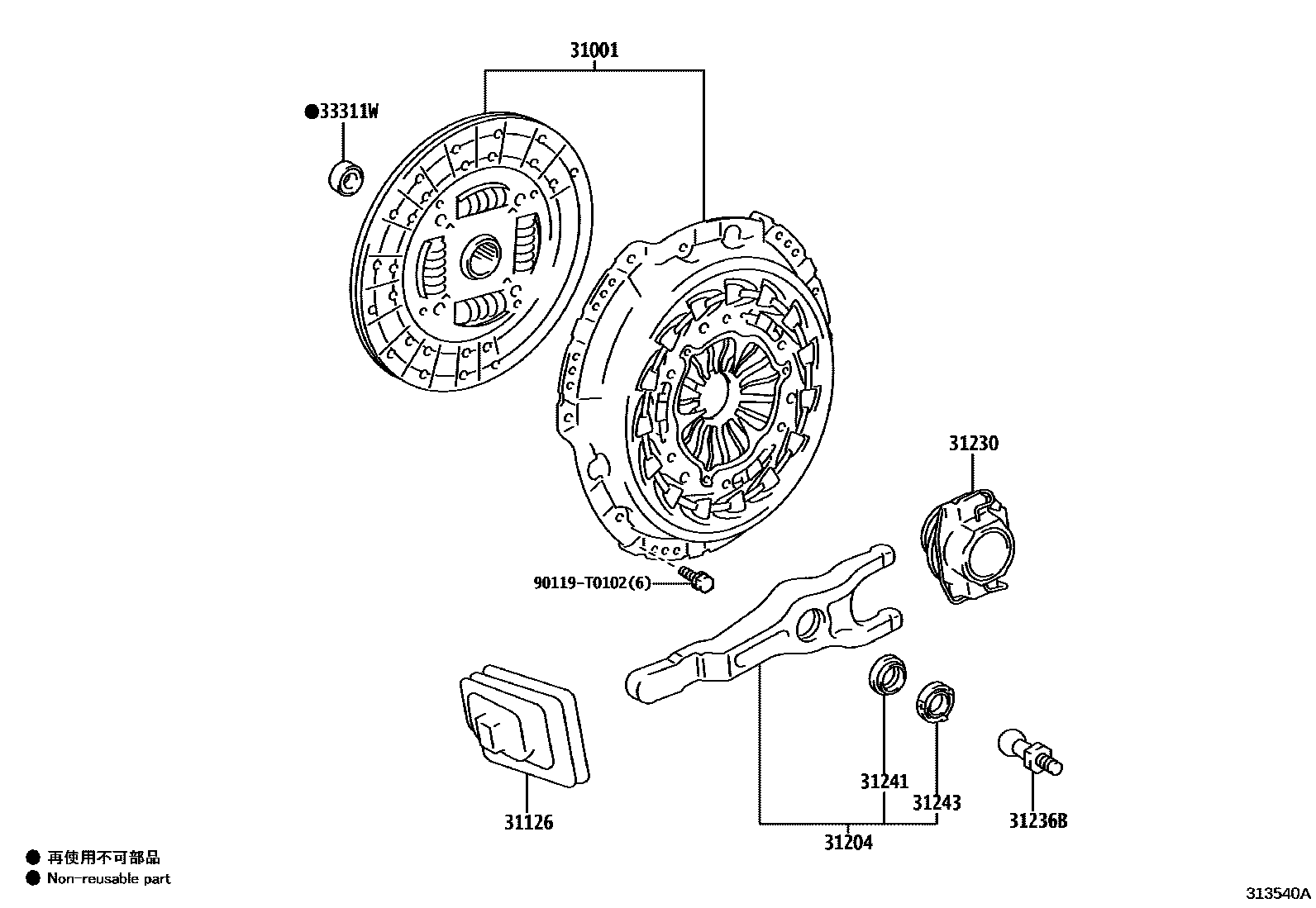 Toyota HILUX 离合器和分离叉 EPC diagram — 313540A