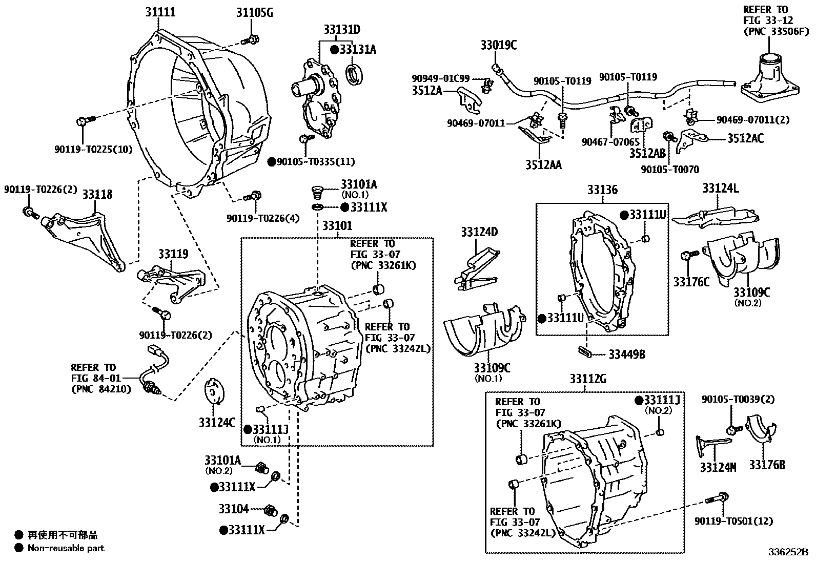 Toyota HILUX 离合器壳和变速器壳(MTM) EPC diagram — 336252B
