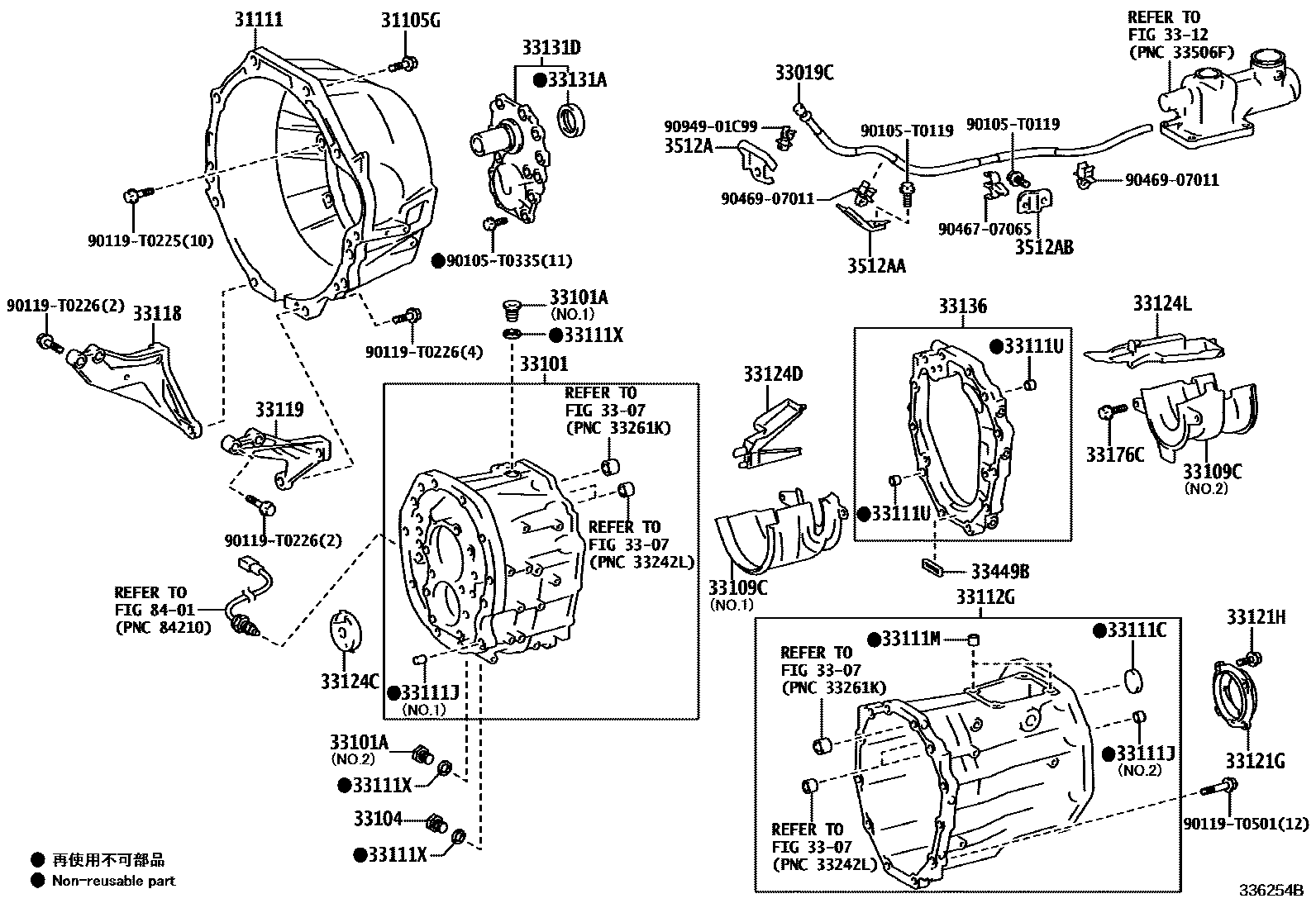Toyota HILUX 离合器壳和变速器壳(MTM) EPC diagram — 336254B