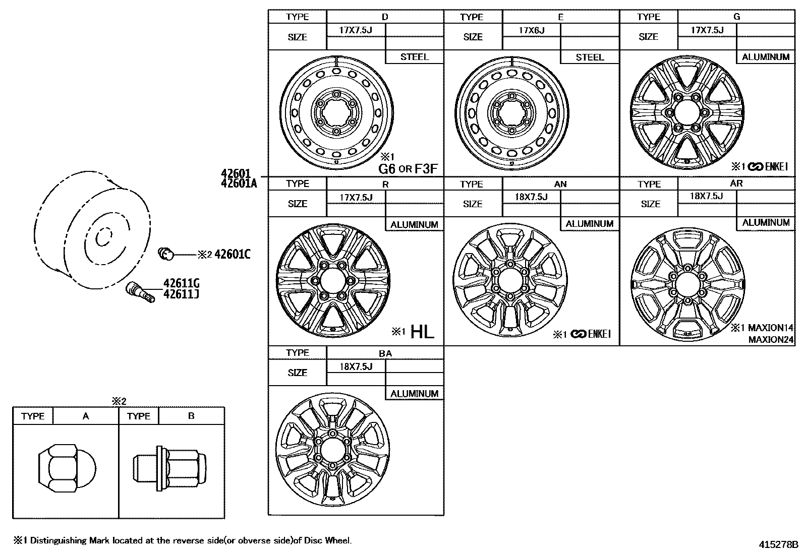 Toyota HILUX 车轮和车轮盖 EPC diagram — 415278B