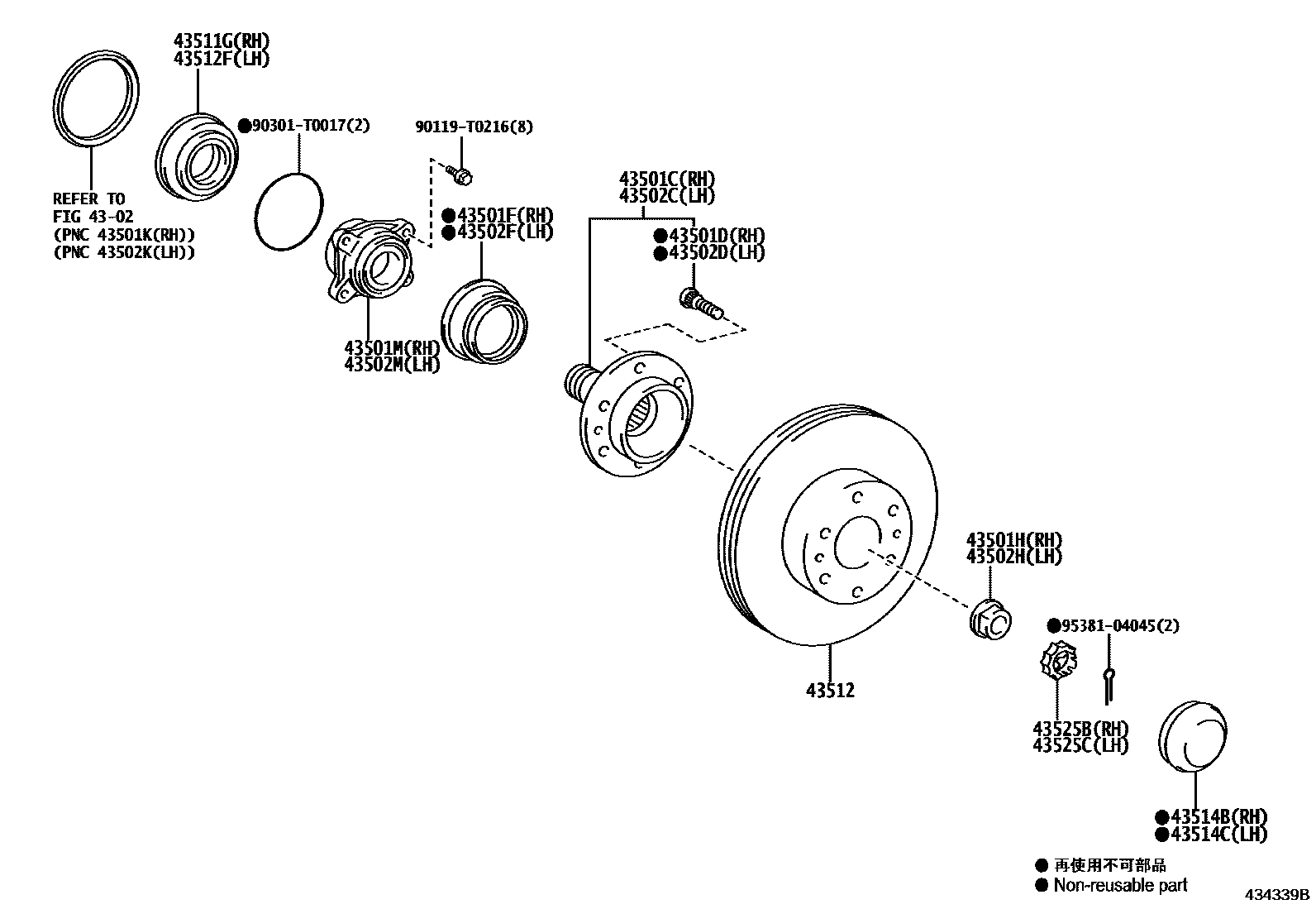 Toyota HILUX Front Axle Hub EPC diagram — 434339B