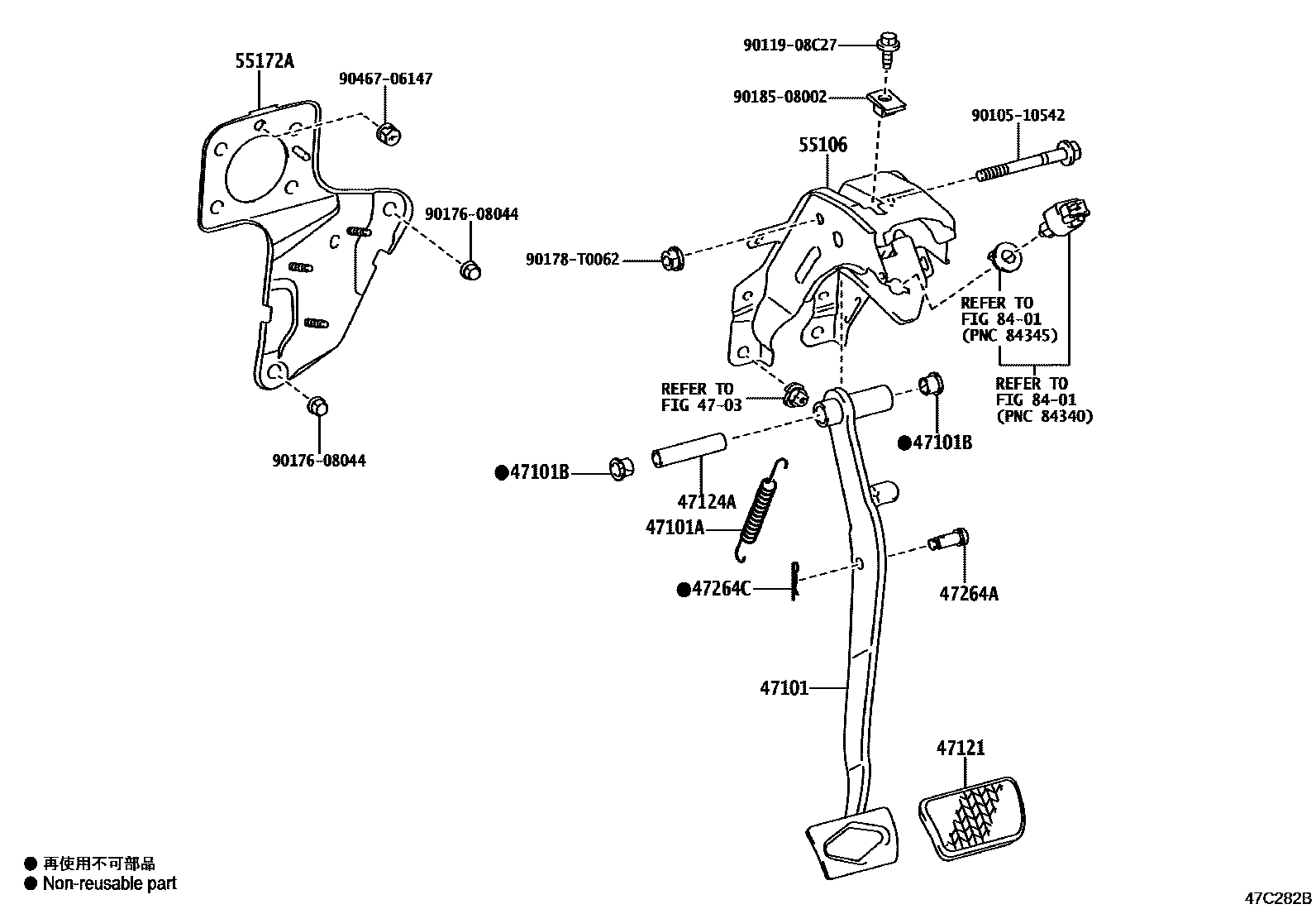 Toyota HILUX Brake Pedal & Bracket EPC diagram — 47C282B