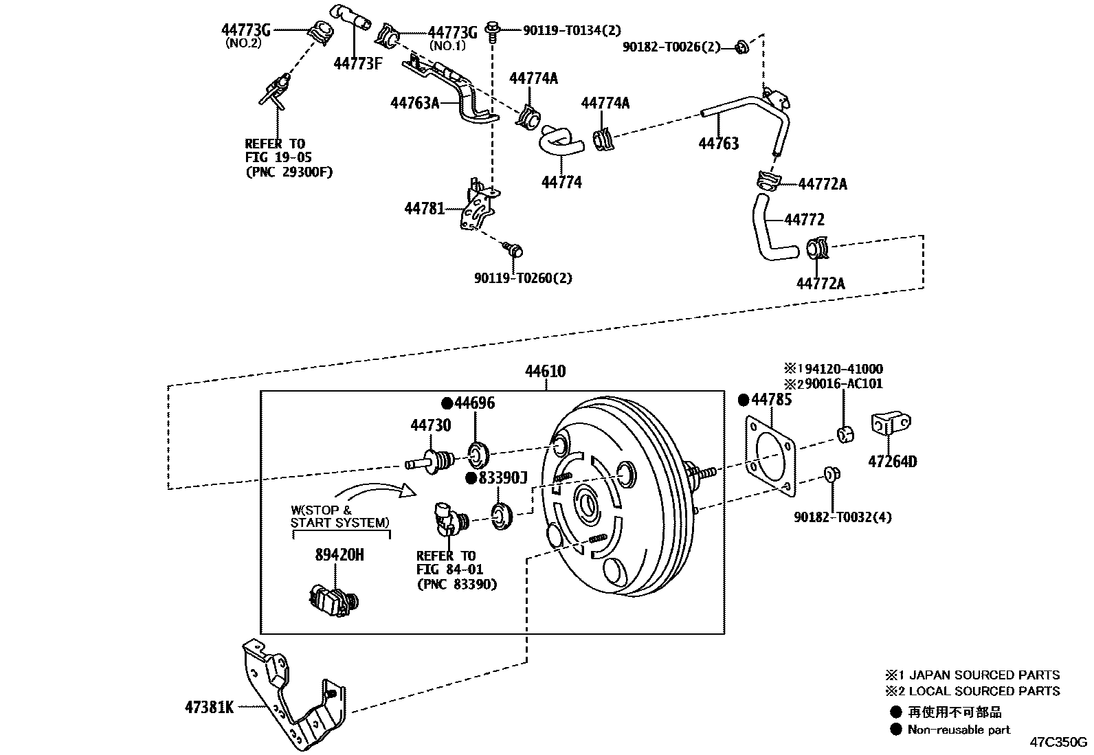 Toyota HILUX 制动助力器和真空管 EPC diagram — 47C350G