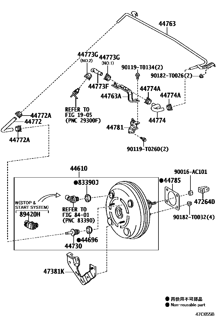 Toyota HILUX 制动助力器和真空管 EPC diagram — 47C655B