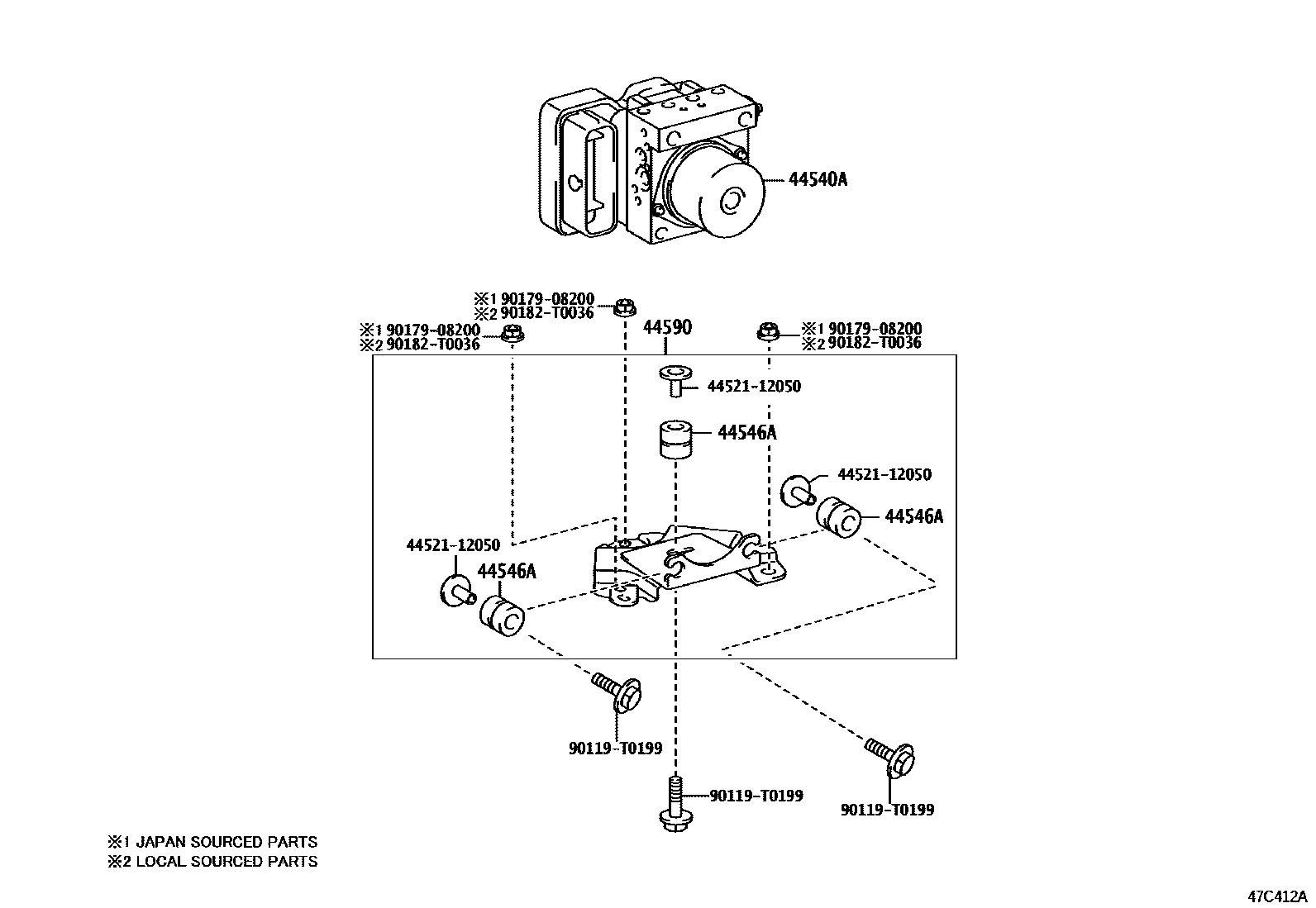 Toyota HILUX 制动配管和卡箍 EPC diagram — 47C412A