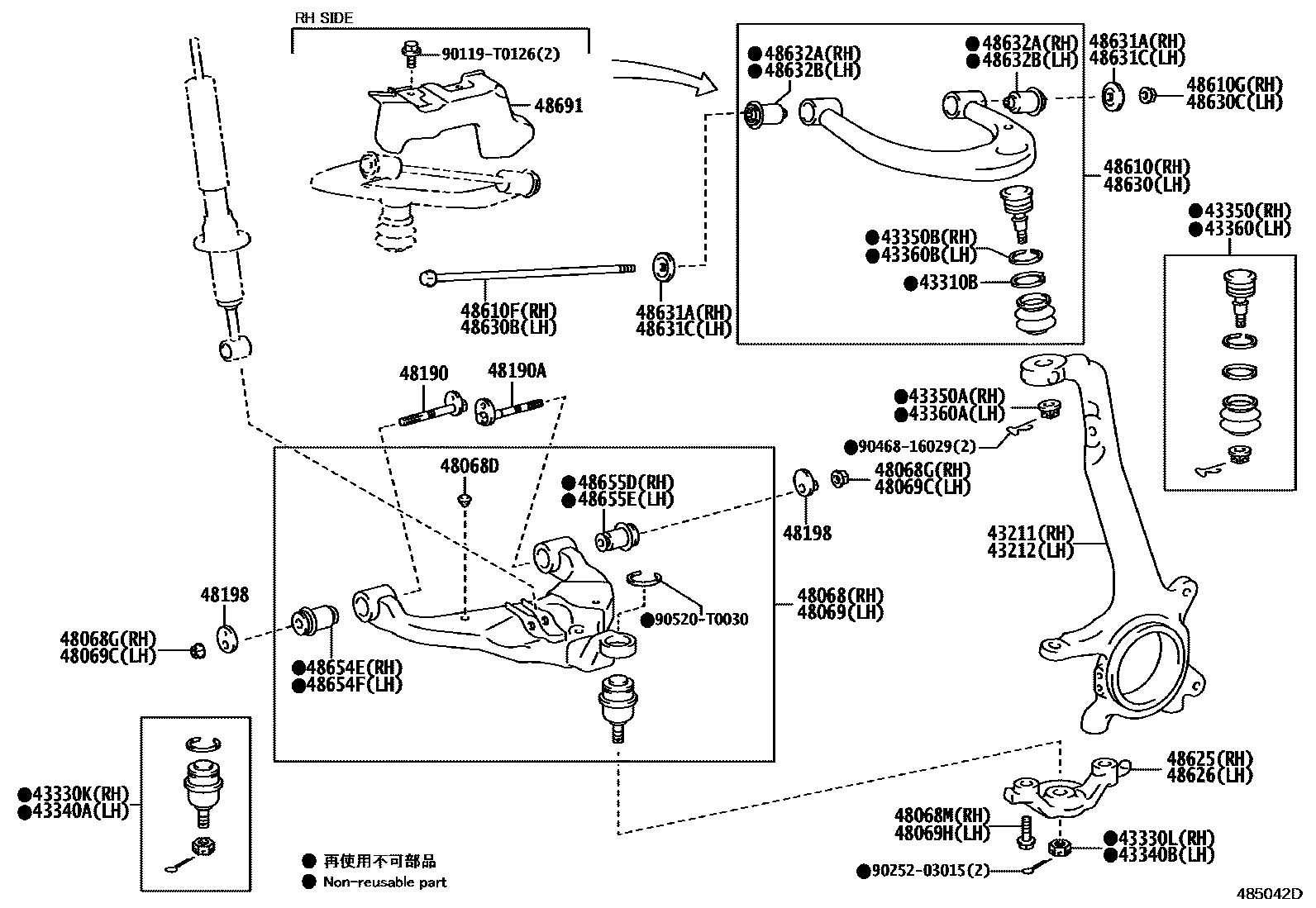 Toyota HILUX 前桥控制臂和转向节 EPC diagram — 485042D
