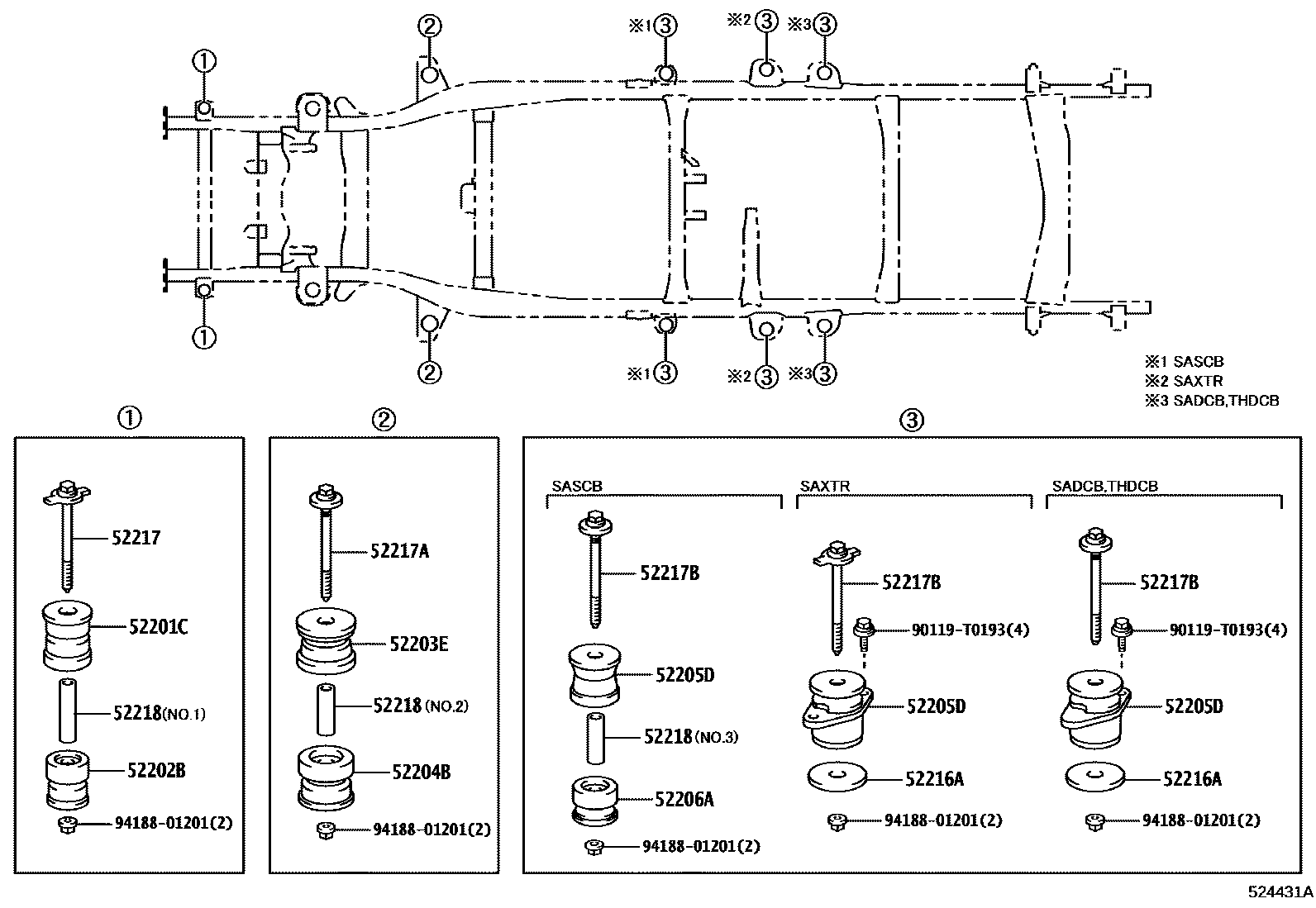 Toyota HILUX 驾驶室悬置和车身悬置 EPC diagram — 524431A