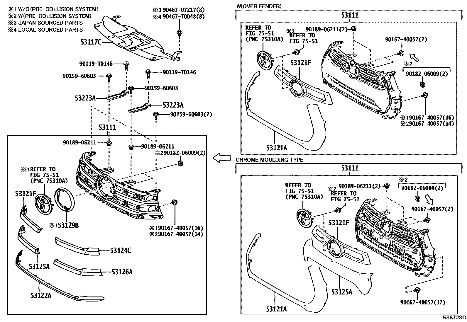 Toyota HILUX radiator grille EPC diagram — 536728D