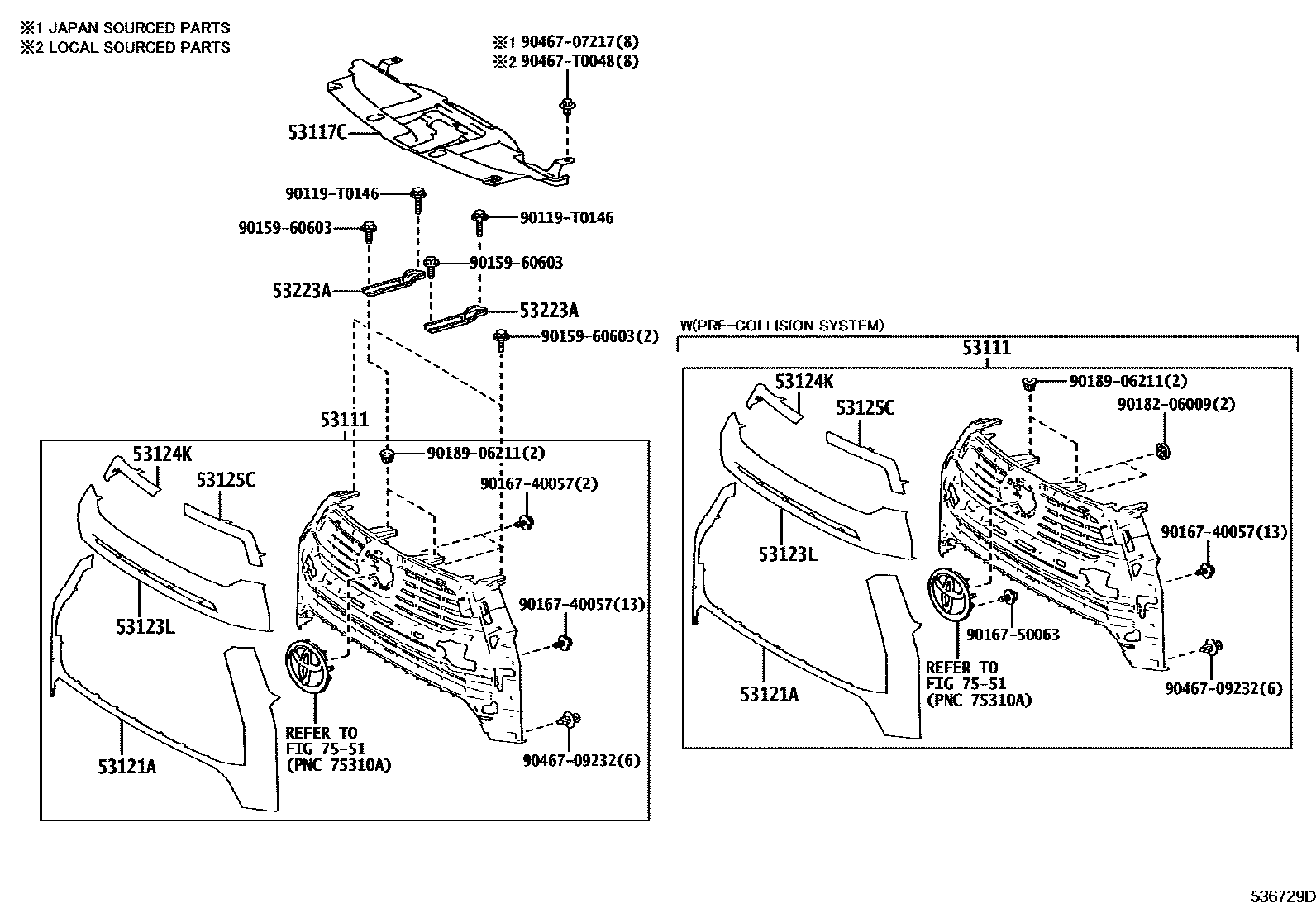 Toyota HILUX radiator grille EPC diagram — 536729D
