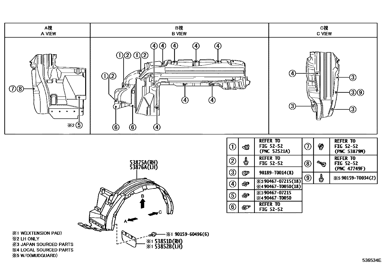 Toyota HILUX 发动机盖和前翼子板 EPC diagram — 536534E