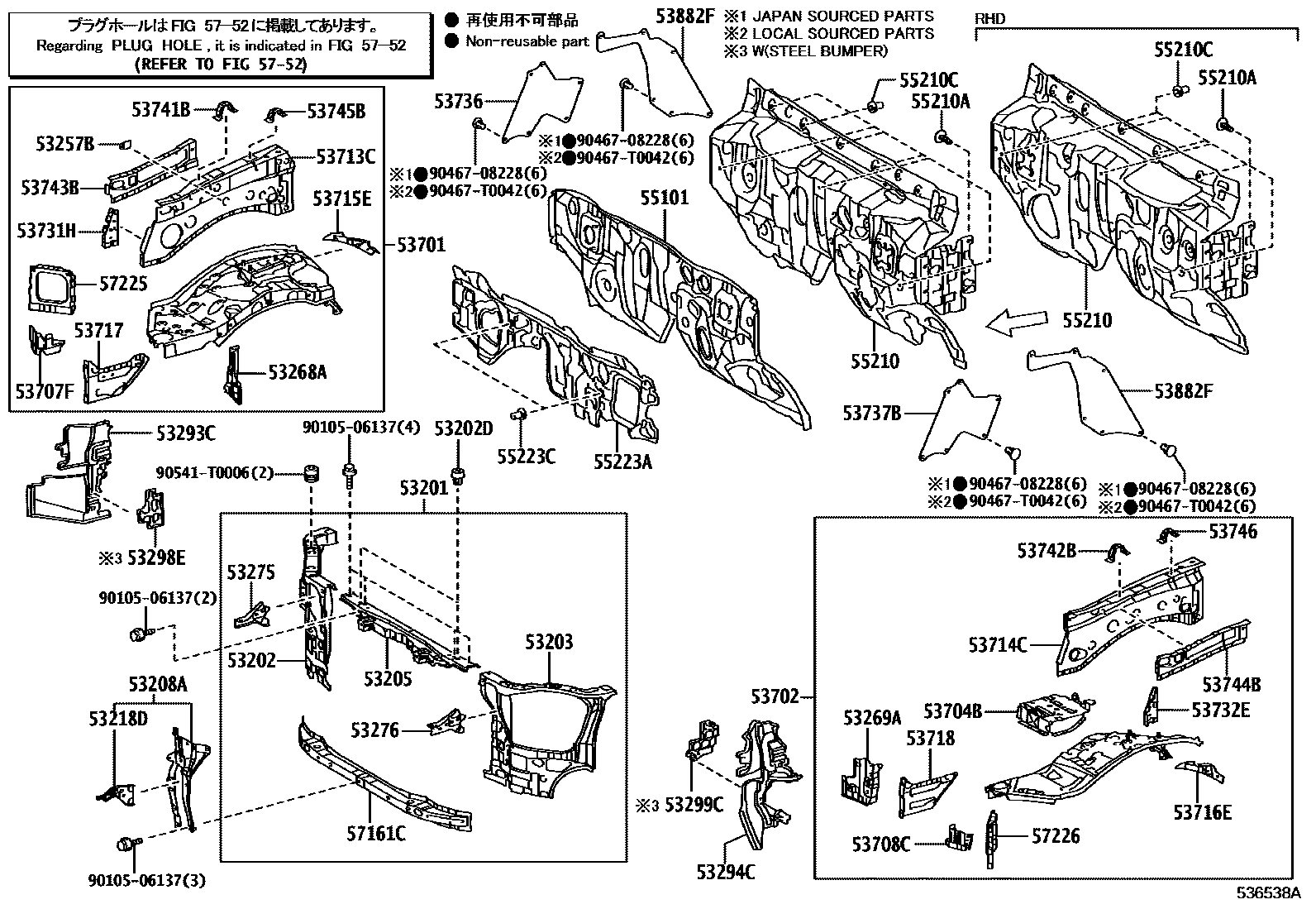 Toyota HILUX 前翼子板挡泥板和前围板 EPC diagram — 536538A