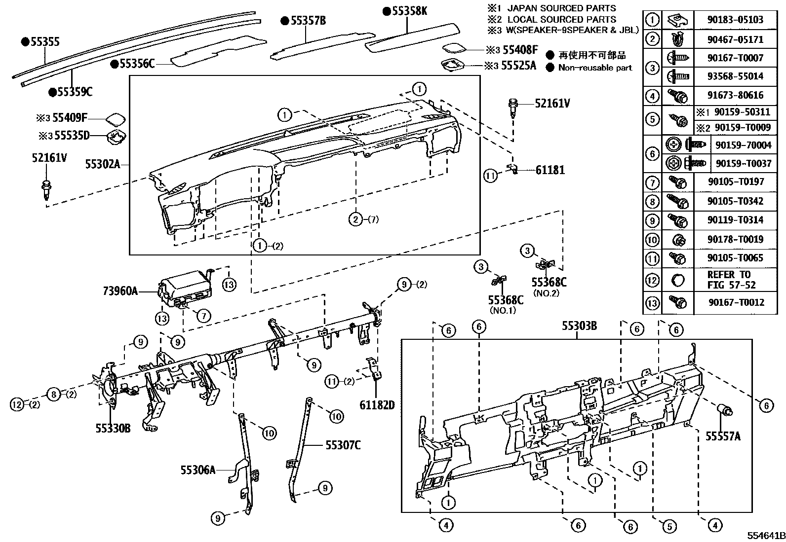 Toyota HILUX 仪表板和手套箱 EPC diagram — 554641B