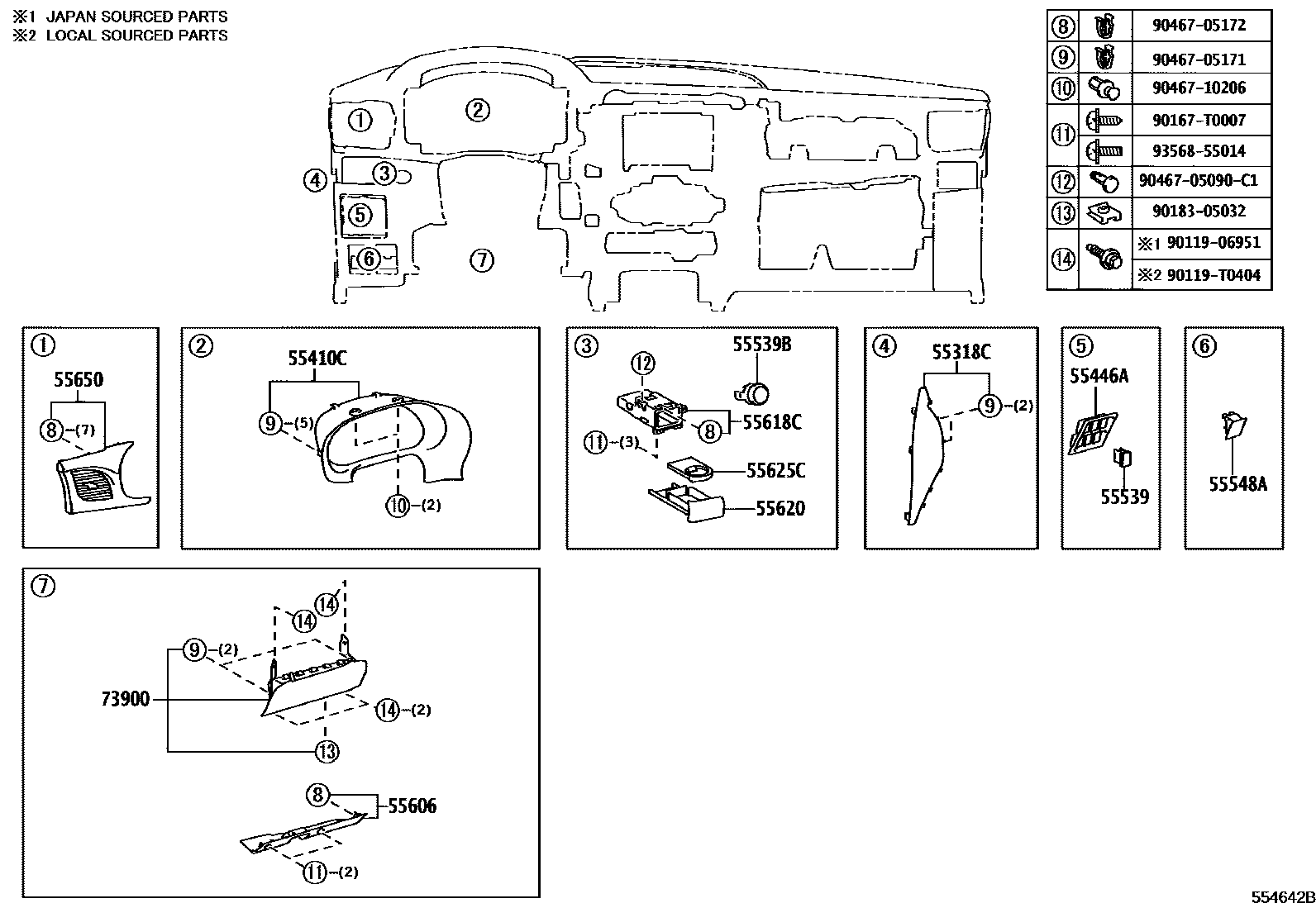 Toyota HILUX 仪表板和手套箱 EPC diagram — 554642B